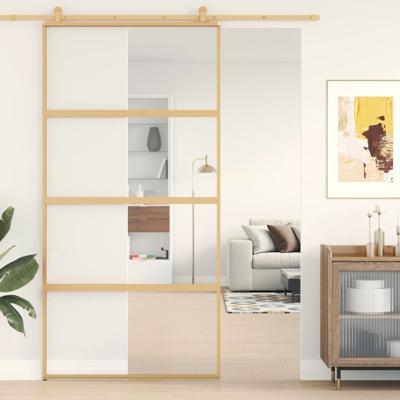 VidaXL Schuifdeur 102,5x205 cm helder esg-glas en aluminium goudkleur