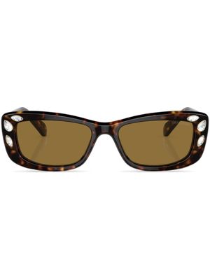 Swarovski Eyewear lunettes de soleil rectangulaires ornées de cristaux - Marron
