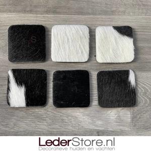 Koeienhuid onderzetters zwart wit 10x10cm