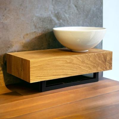 Fonteinplank Casajoy Bold 50x25x10 cm Eiken Met Waskom 28 cm Rond Keramiek Wit Casajoy