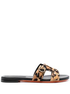 Santoni leopard-print double-buckle slides - Noir