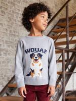 Trui met ronde hals en hond gemêleerd grijs Trui met ronde hals en hond gemêleerd grijs