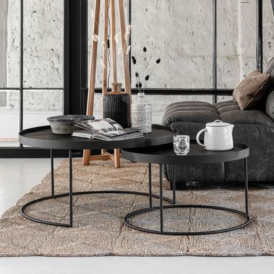 DTP Home Salontafel 'Mercurius' Teakhout, Set van 2 stuks, kleur Zwart