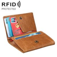 KB171 Antimagnetic RFID Crazy Horse Texture Leather Card Holder Wallet for Men and Women (Yellowish-brown)