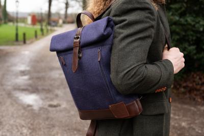 Bonnie - Tweed Roll Top Backpack - Blauw/Bruin | Peaky Blinders Bonnie - Tweed Roll Top Backpack - Blauw/Bruin | Peaky Blinders