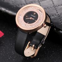CAGARNY waterbestendig Fashion 6878 vrouwen Quartz Wrist Watch with leder Band(Black+Gold+Black)