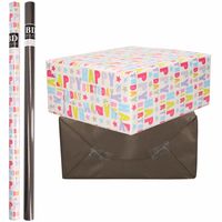 8x Rollen kraft inpakpapier happy birthday pakket - zwart 200 x 70 cm