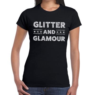 Glitter and Glamour Feestkleding T-shirt - Zwart - zilver glitters letters - voor dames - Kleding