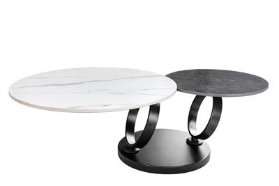 Salontafel DANCING RINGS 80-135cm draaibaar keramisch blad wit en antraciet marmerlook - 46317