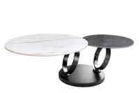 Salontafel DANCING RINGS 80-135cm draaibaar keramisch blad wit en antraciet marmerlook - 46317