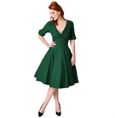 Unique Vintage Delores Swing Dress Green-XL