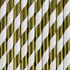 Goud met witte rietjes van papier10x stuks - Drinkrietjes