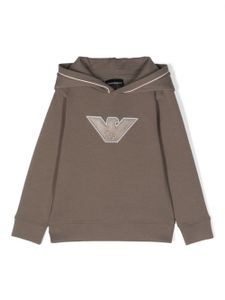 Emporio Armani Kids hoodie en jersey à logo brodé - Marron