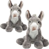 Pluche knuffeldieren set 2x Ezels - grijs - 13 en 33 cm - boerderij familie knuffels