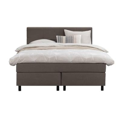 Leen Bakker - Boxspring Liv Geblokt - Donker - 140x200 Cm - Ronde Poot - Stof - Bruin