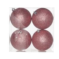 4x Kerstballen - kunststof - glitter - roze - 10 cm