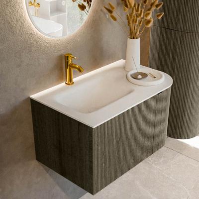 Badmeubel Mondiaz Kurve | 75 cm cm | Meubelkleur Shadow | Wastafelkleur Talc | Solid surface | Wasbak links zijde spoelbak | 1 kraangat