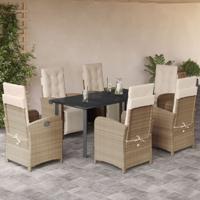 7-delige Tuinset met kussens poly rattan beige