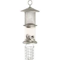 Siena Garden H22037 Voederzuil drie soorten voor mengvoeder, noten en beitelknoppen 18x18x50cm, zilver gelakt staal 1 stuk(s)