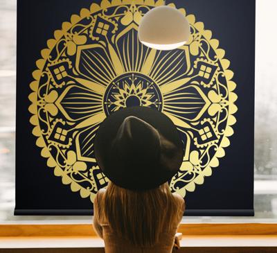 Zen rolgordijnën Navy mandala met gouden effect