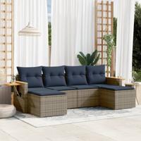 6-delige Loungeset met kussens poly rattan grijs