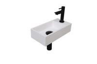 Fonteinset INK Versus 36x18x9 cm Polystone Glans Wit Met Kraangat Rechts Mat Zwart