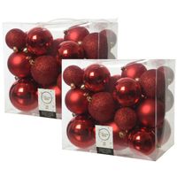 52x stuks kunststof kerstballen rood 6-8-10 cm glans/mat/glitter - Kerstbal