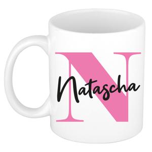 Naam mok Natascha - roze - wit - keramiek - 300 ml - verjaardag/cadeau beker