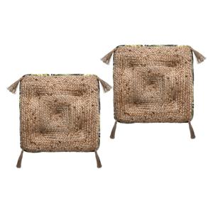 Atmosphera Vloerkussen Nature - 2x - beige/jungle - katoen - 38 x 38 x 8 cm - vierkant - Extra dik