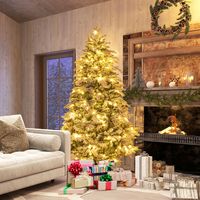 180 cm Hoge Kunstkerstboom Gevlokte Kerstboom met 1415 Takpunten 260 Warmwitte LED-Verlichting Verlichte Vakantieboom Wit + Groen