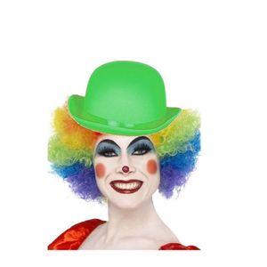 Clown verkleed set gekleurde pruik met bolhoed groen   -