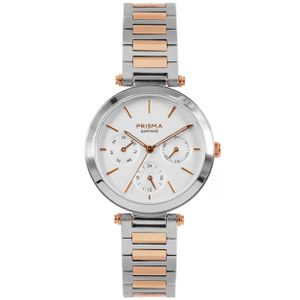 Prisma P.1341 Horloge Multifunctioneel staal zilver- en rosekleurig 32 mm