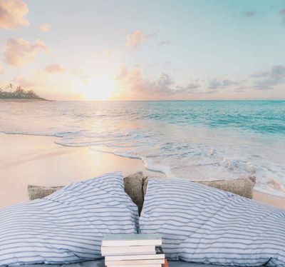 Fotobehang natuur Gekalmeerde zee in rode avond Fotobehang natuur Gekalmeerde zee in rode avond