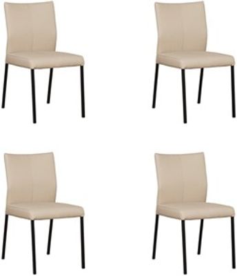Set van 4 Taupe leren moderne eetkamerstoelen Basic - poot vierkant zwart - Toledo Leer Mastic (taupe leer)