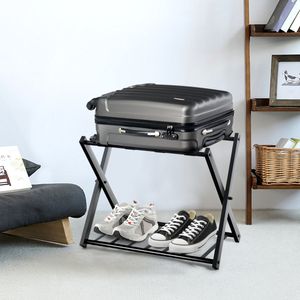 Bagagerek Opvouwbaar Kofferstandaard Metaal Bagagestandaard voor Slaapkamer Logeerkamer Hotel Zwart 68 x 44 x 57 cm