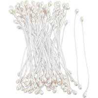 Creativ Company Bloemmeeldraden, l: 6,4 cm, d 2 mm, wit parelmoer, 100 stuk/ 1 doos