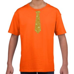 Stropdas goud glitter t-shirt oranje voor kinderen