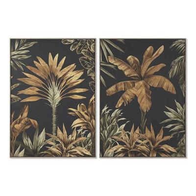 Canvas Home ESPRIT Zwart Groen Gouden Palmen Tropisch 103 x 4,5 x 143 cm (2 Stuks)