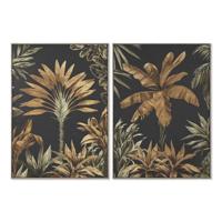 Canvas Home ESPRIT Zwart Groen Gouden Palmen Tropisch 103 x 4,5 x 143 cm (2 Stuks)