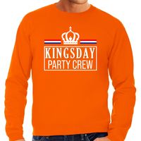 Kingsday party crew sweater oranje met witte letters voor heren - Koningsdag truien - thumbnail