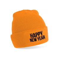 Happy New Year muts unisex - one size - oranje - apres-ski muts One size  -