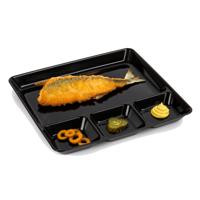 PlasticForte Vakjesborden - 1x stuks - zwart - gourmetbord - 4-vaks - kunststof - 26 x 24 cm