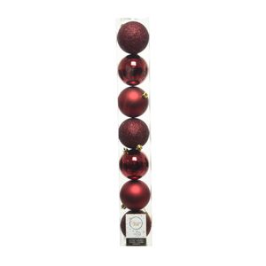 7x stuks kunststof kerstballen donkerrood (oxblood) 8 cm glans/mat/glitter   -