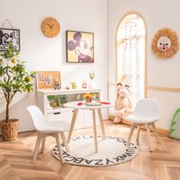3-Delige Tafel en Stoelenset voor Kinderen Ronde Tafel en 2 Gevoerde Stoelen Speeltafel voor Peuters met Beukenhouten Poten
