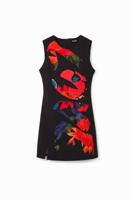 Korte slim fit jurk met bloemen - BLACK - S