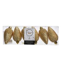 Kersthangers dennenappels - 6x st - goud - glitter - 8 cm - kunststof - kerstversiering