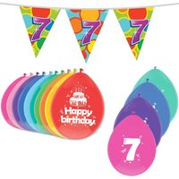 Leeftijd verjaardag thema 7 jaar pakket ballonnen/vlaggetjes - Feestpakketten - thumbnail