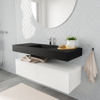 Mondiaz Alan badmeubel 120 cm talc 2 lades vrijhangend wastafel midden 1 kraangat zwart