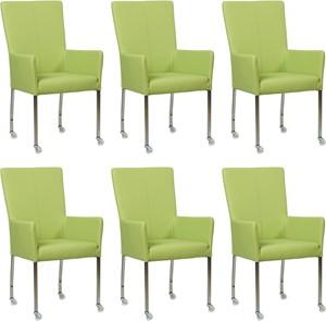 Set van 6 Felgroene leren moderne eetkamerstoelen Deal - met armleuning poot vierkant rvs met wiel - Toledo Leer Lime (felgroen leer)