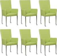 Set van 6 Felgroene leren moderne eetkamerstoelen Deal - met armleuning poot vierkant rvs met wiel - Toledo Leer Lime (felgroen leer)